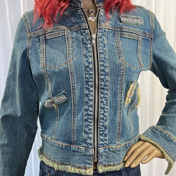 Yonique Embellished Denim Jacket Junior L - Picture 6 of 11